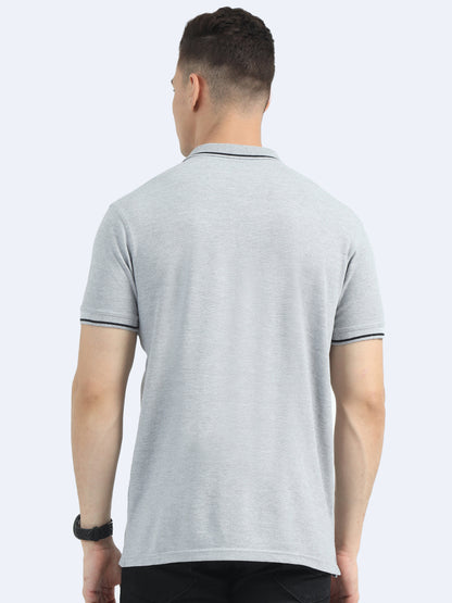 Biowashed Organic Polo - Grey with Black Tipping