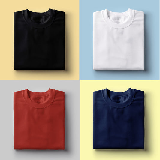 Pack of 4 100% Cotton Crew Neck Tshirts
