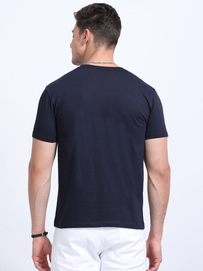 Biowashed Round Neck 100% Cotton Tshirt - Navy Blue