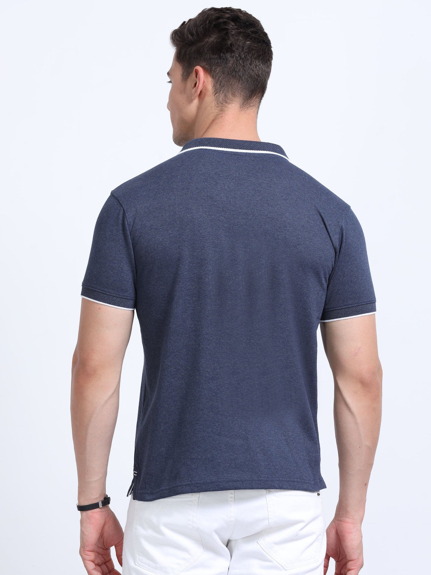 EcoBlend Polo Tshirts - Navy Melange with White Tipping