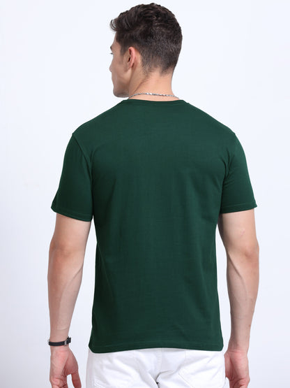 Biowashed Round Neck 100% Cotton Tshirt - Bottle Green