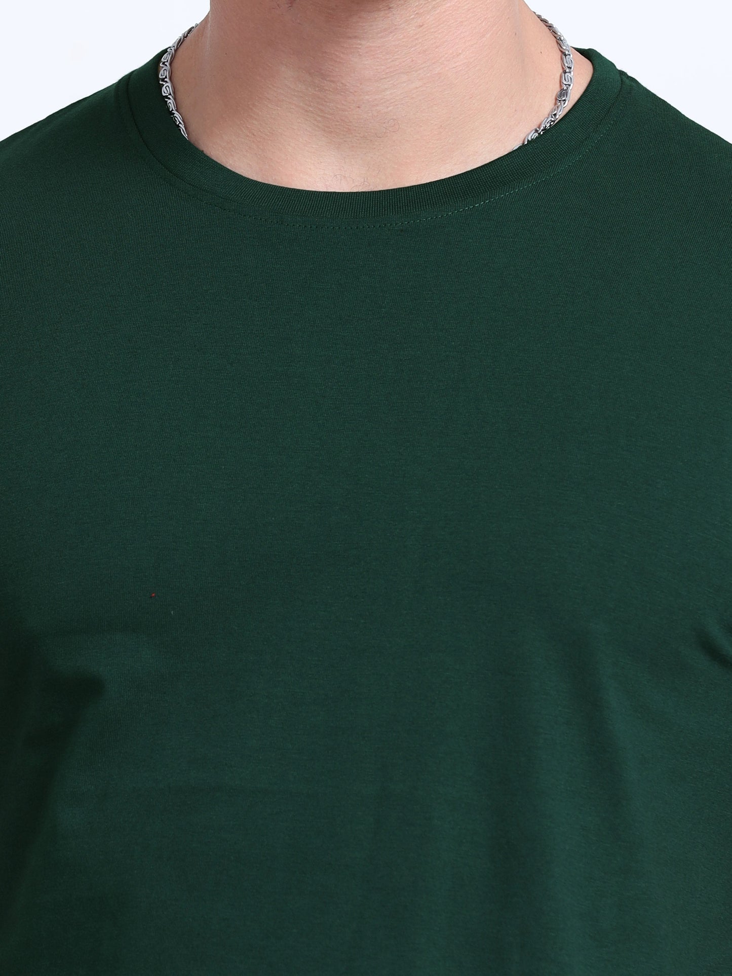 Biowashed Round Neck 100% Cotton Tshirt - Bottle Green