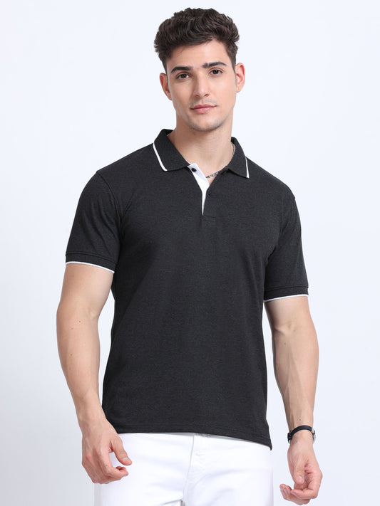 EcoBlend Polo Tshirts - Charcoal with White Tipping