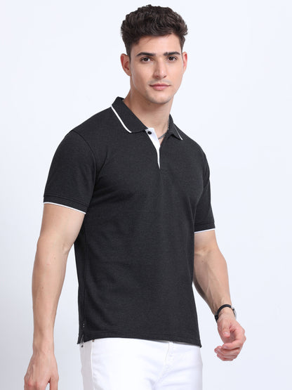 EcoBlend Polo Tshirts - Charcoal with White Tipping