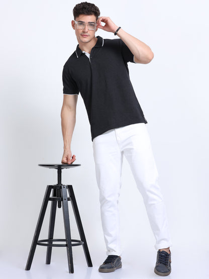 EcoBlend Polo Tshirts - Charcoal with White Tipping