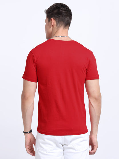 Biowashed Round Neck 100% Cotton Tshirt - Red