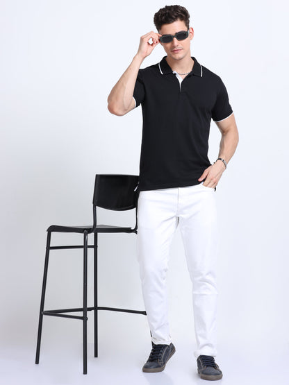 EcoBlend Polo Tshirts - Black with White Tipping