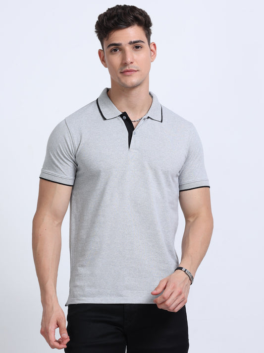 EcoBlend Polo Tshirts - Grey Melange with Black Tipping