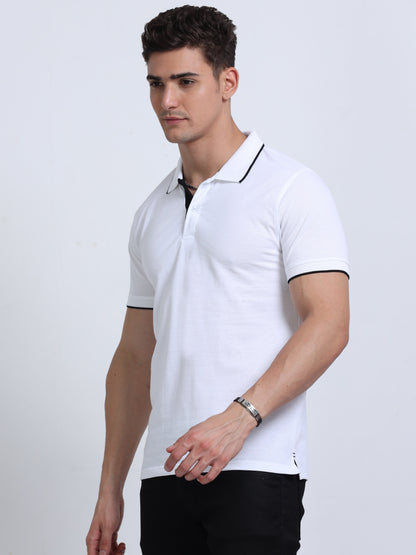 EcoBlend Polo Tshirts - White with Black Tipping