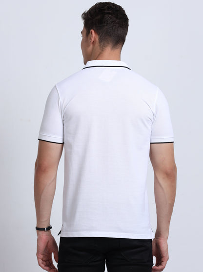 EcoBlend Polo Tshirts - White with Black Tipping
