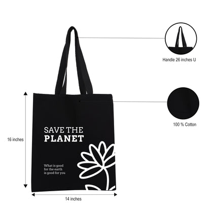 Canvas Cotton Black Bag - 16" x 14" - 300 GSM