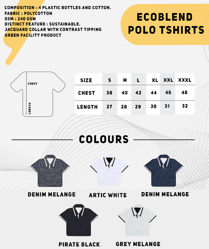 EcoBlend Polo Tshirts - Navy Melange with White Tipping